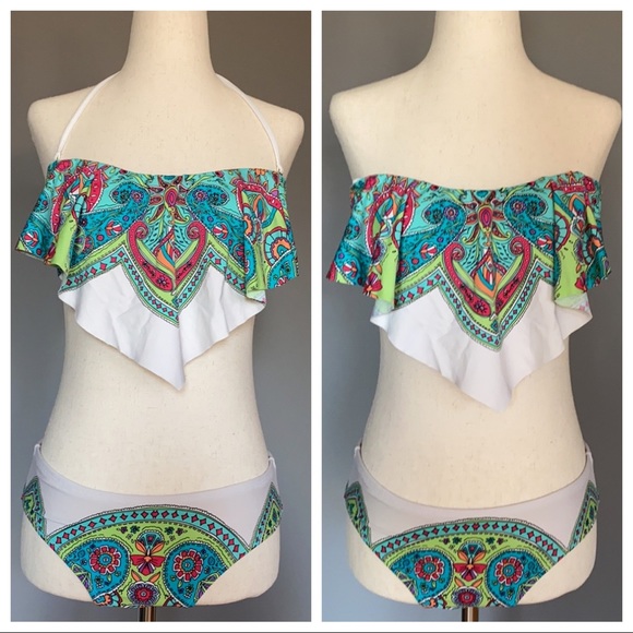 APT. 9 Boho Halter Ruffle Strap or Strapless Bikini - Picture 2 of 10